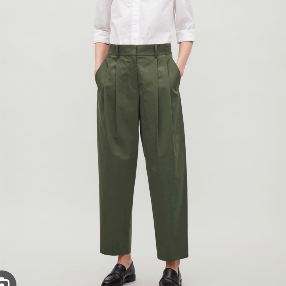 COS Olive Green Barrel Trousers